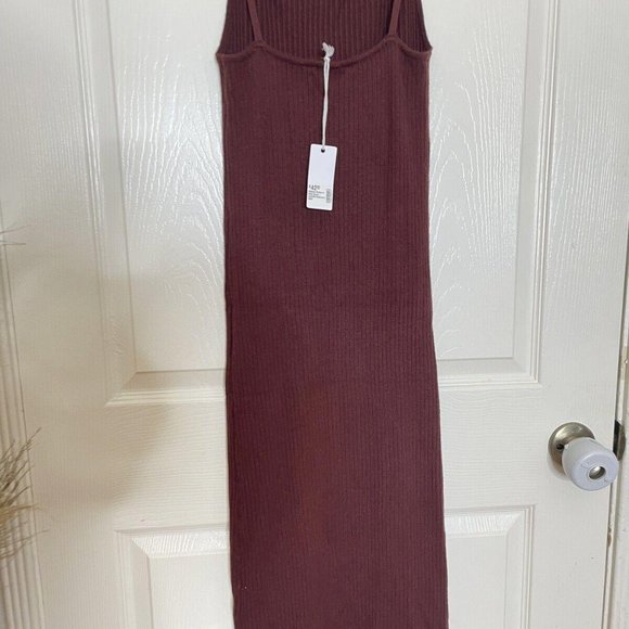 Womens Stitch & feather ribbed bodycon dress midi brown redwood medium m - Picture 6 of 6